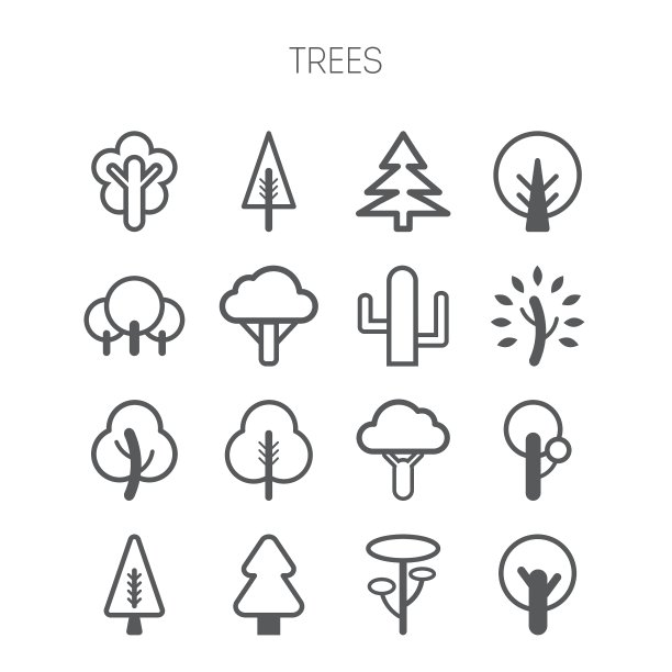 一组简单的单色树图标图片下载