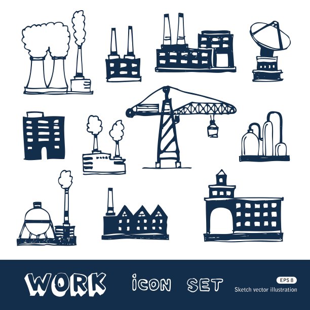 工业楼宇图标套装图片下载