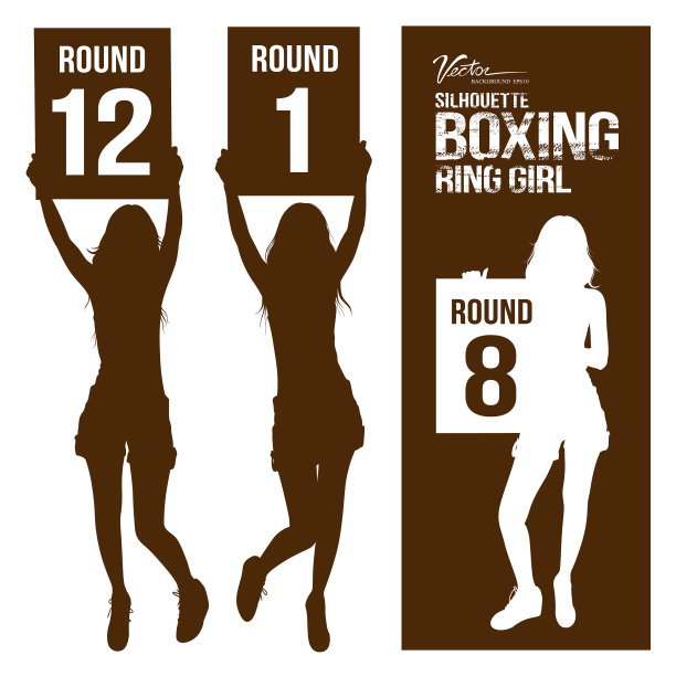 剪影拳击戒指女孩拿着标志图片下载