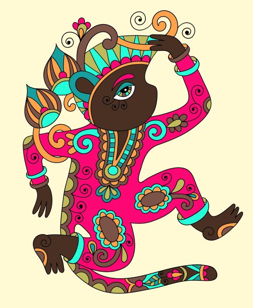 用线条艺术绘画民族猴的装饰图片下载