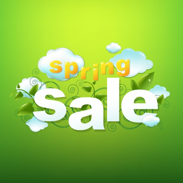 春季促销海报与绿色背景图片下载