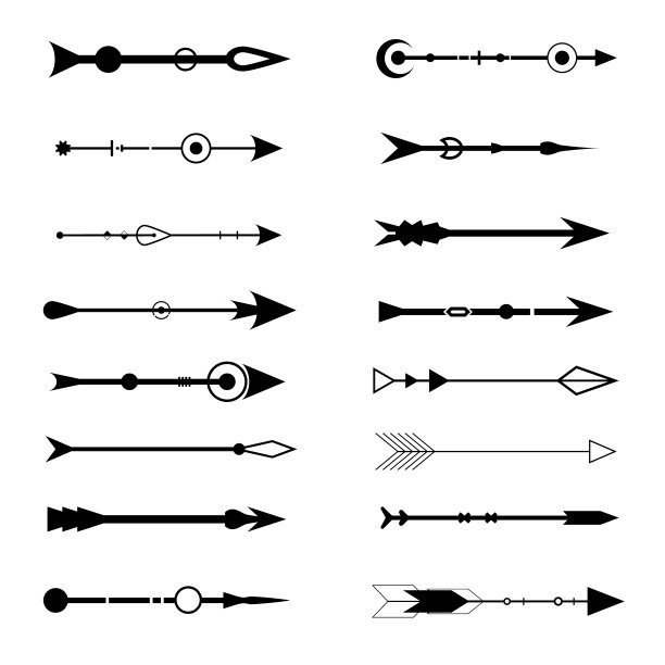 白色背景上的部落箭头。阿兹特克,放荡不羁的元素。复古的箭头。矢量插图。一组黑色向量箭头。箭头图标。图片下载