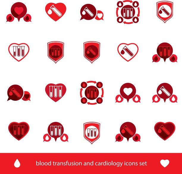 心脏病和输血图标集图片下载