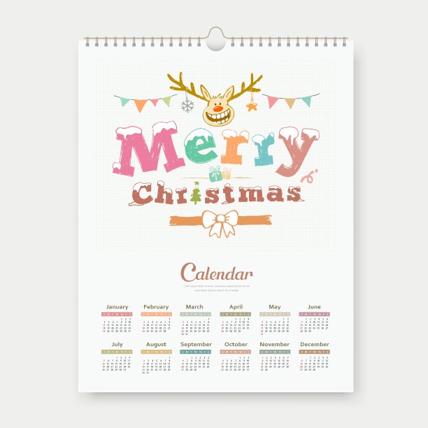日历素描圣诞驯鹿设计图片下载