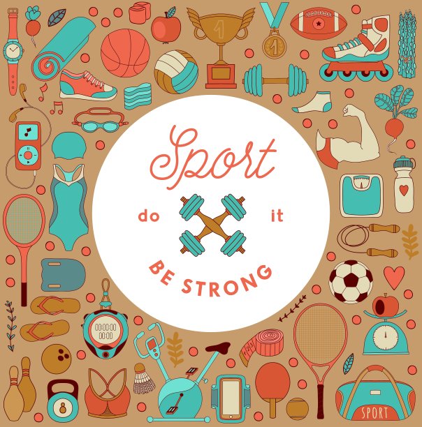 健身和运动元素的涂鸦风格图片下载