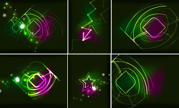 抽象色彩用辉光线条在黑暗空间中勾勒图片下载