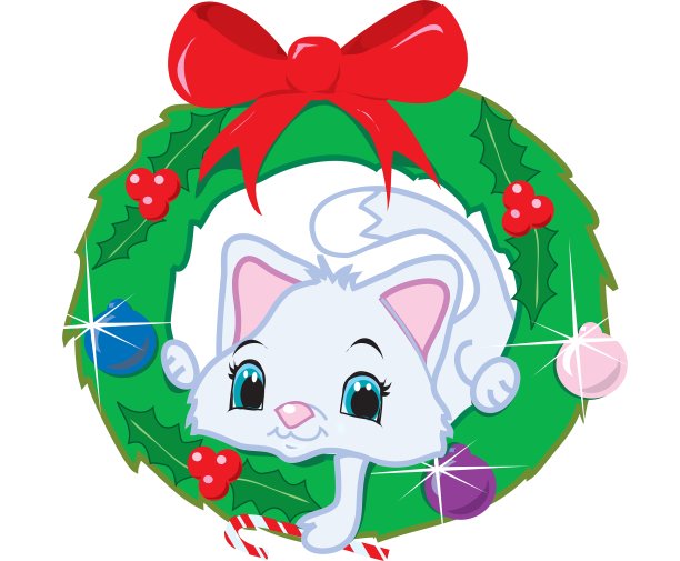 圣诞花环上的猫图片下载