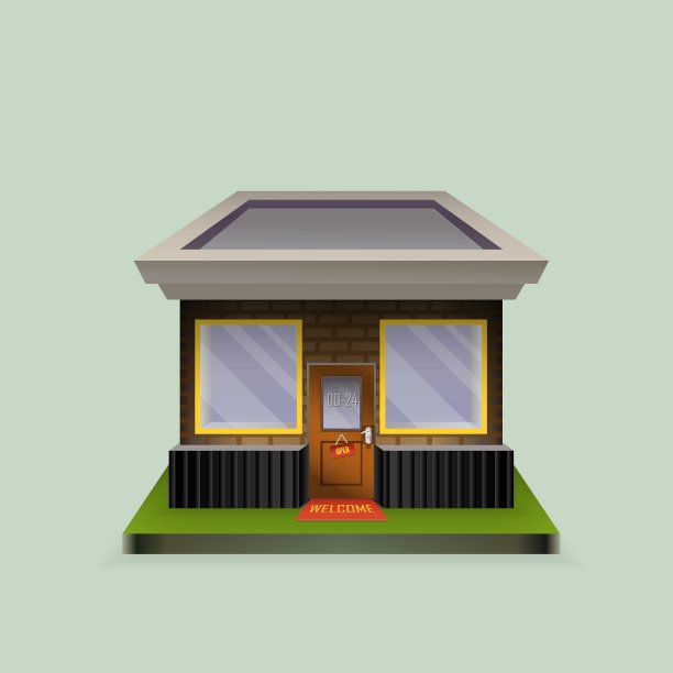 建筑咖啡厅开放的店面和明亮的遮阳篷图片下载