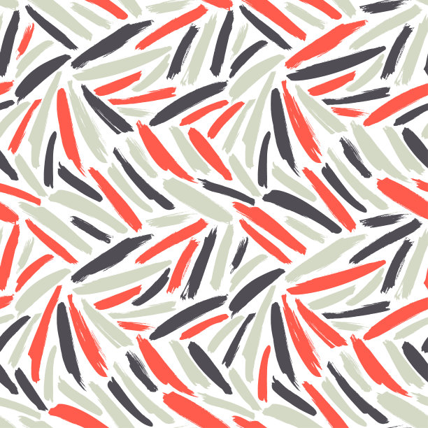 绘制画笔笔触无缝矢量图案。黑色和红色的笔触在白色的背景上。图片下载