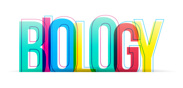 “生物学”这个词。多色的平面文本孤立在白色背景上。图片下载