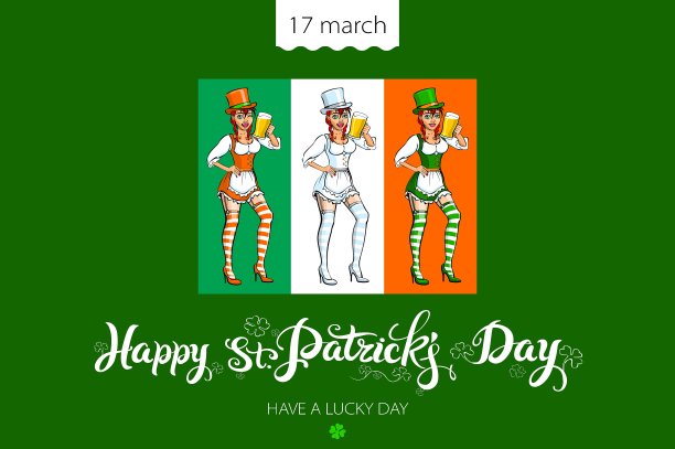 圣帕特里克节设计元素集女孩与图片下载