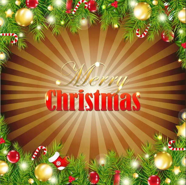 带花环的复古圣诞贺卡图片下载