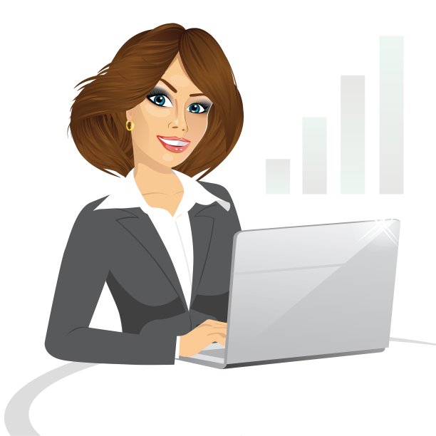 用笔记本电脑工作的女商人图片下载