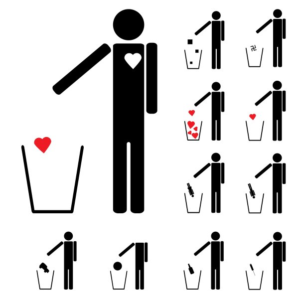 一套十一个数字扔在垃圾桶里的心图片下载