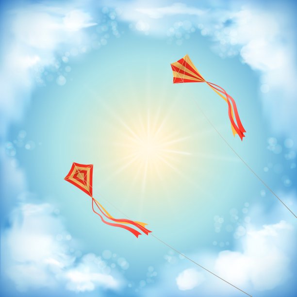 天空自然设计白云，太阳放风筝图片下载