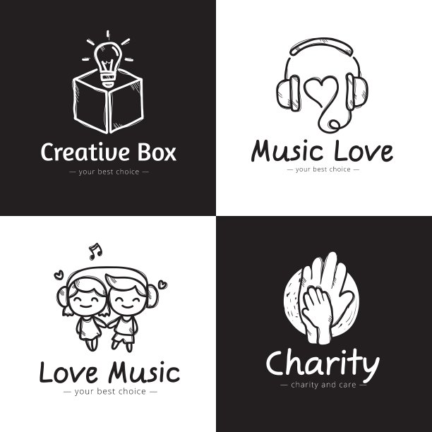 一套极简涂鸦标志素描图片下载