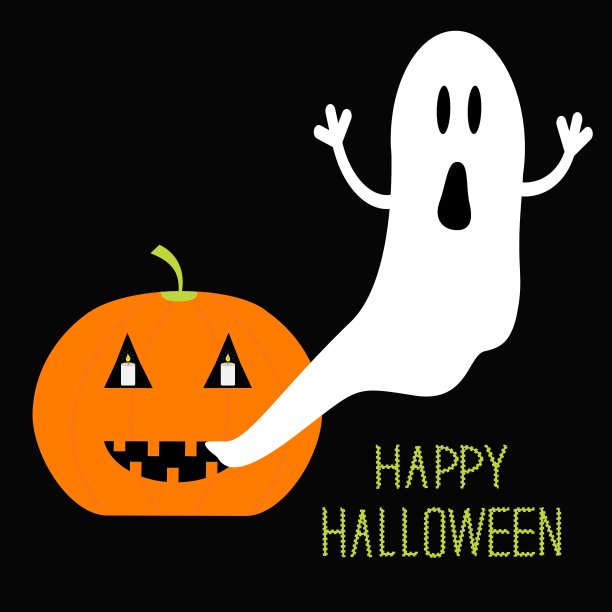南瓜蜡烛飞鬼万圣节卡片图片下载