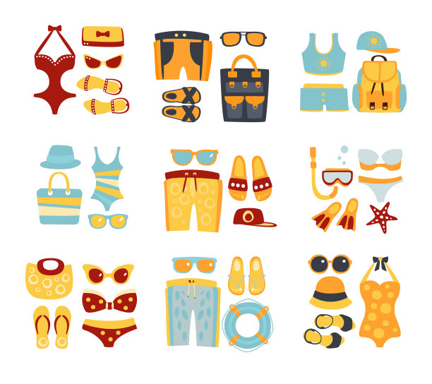 海滩装备套装的衣服和配件图片下载