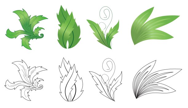 一组绿色和黑色的植物图片下载