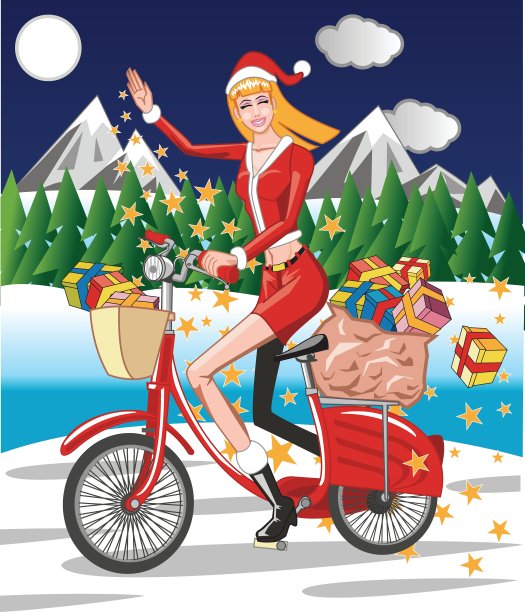 骑自行车的圣诞女孩图片下载