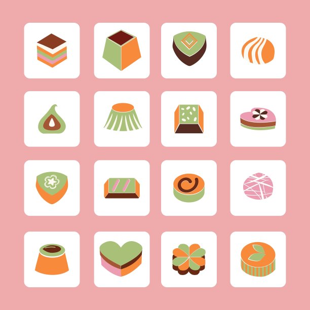 设置美味的巧克力糖果甜食图标图片下载