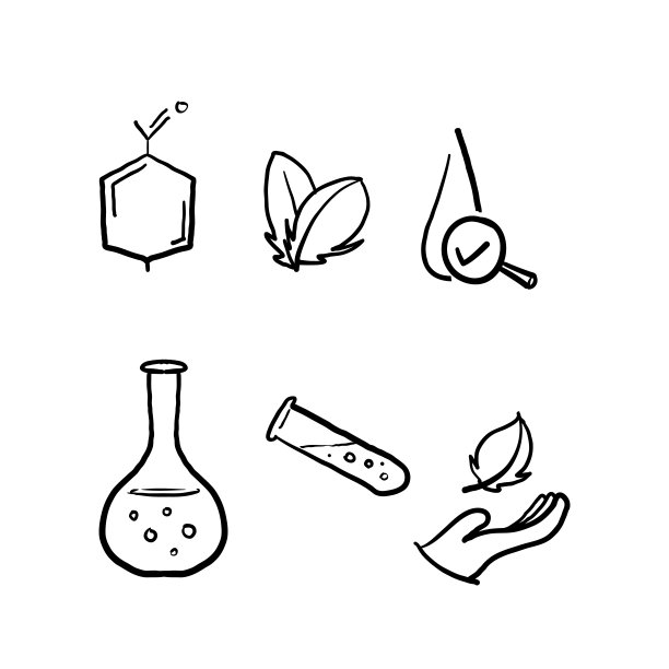 无人工颜色，有机叶线图标。经皮肤检查，尼泊金化学配方图标。低过敏性测试，中性图片下载