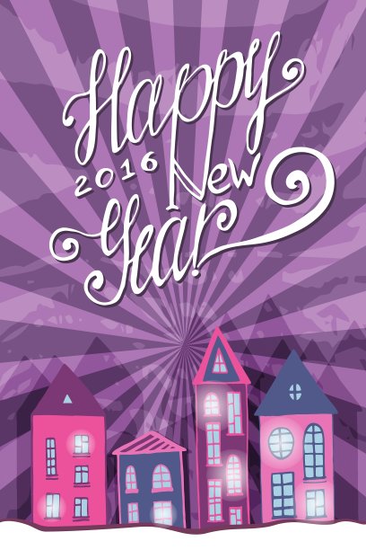 有可爱房子的新年派对海报图片下载
