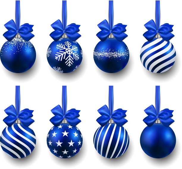 一套现实的蓝色圣诞球图片下载