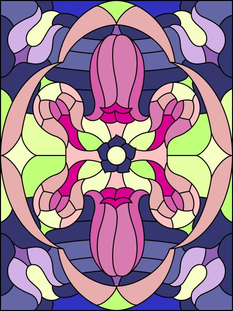 彩色玻璃窗玻璃窗的花卉图案构成图片下载