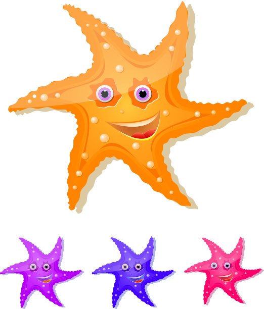 海星与眼睛和微笑的图标集图片下载