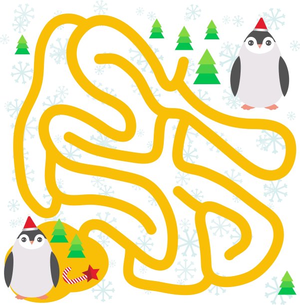 滑稽的企鹅戴着红帽子，飘着雪花图片下载