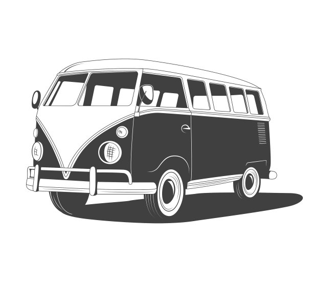 带阴影的复古旅行巴士侧视图图片下载