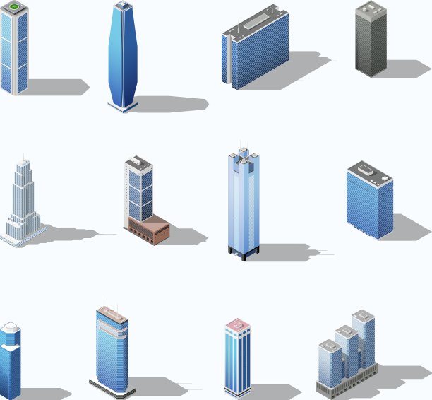 现代摩天楼等距建筑设置图片下载