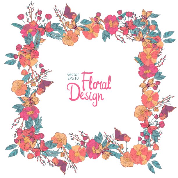 花框架与花浆果和蝴蝶图片下载