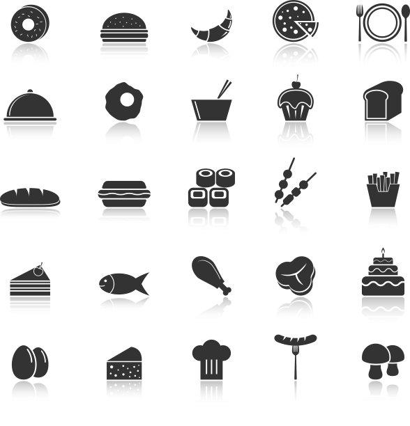 食物图标与反映在白色的背景图片下载