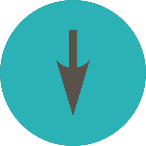 急下箭头平灰色和青色圆图片下载