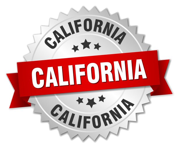 带有红色丝带的加州圆形银色徽章图片下载