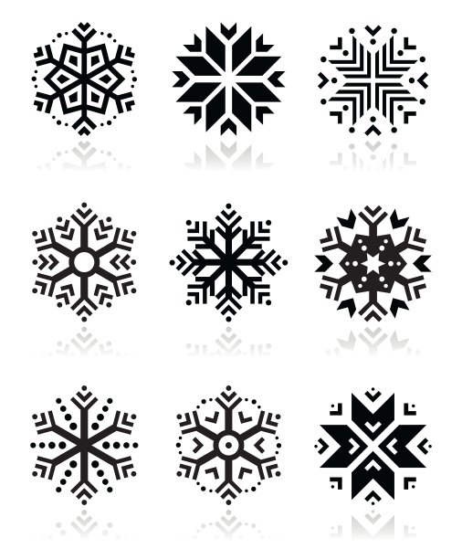 黑白背景上的雪花图标集图片下载