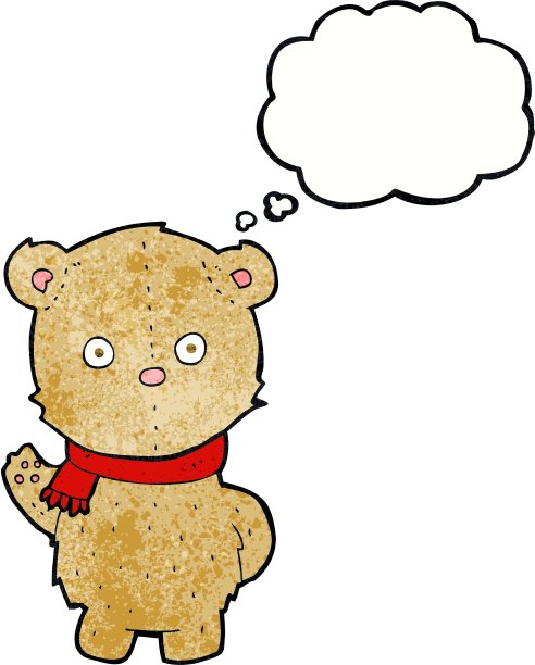 卡通泰迪熊戴着围巾与思想图片下载