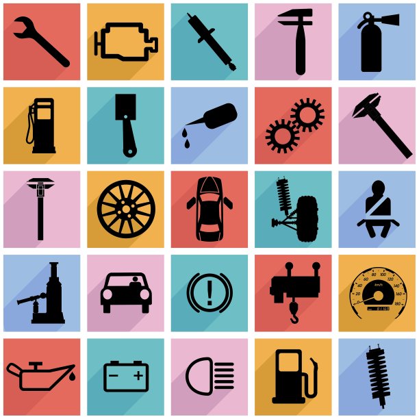 收集扁平图标与长影子汽车符号图片下载