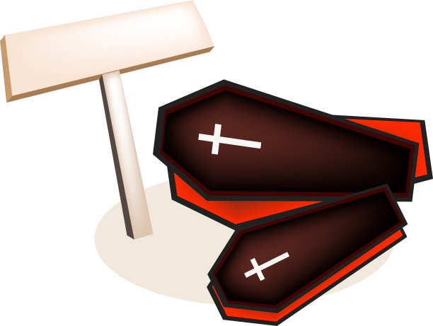 黑色棺材和木制标牌图片下载