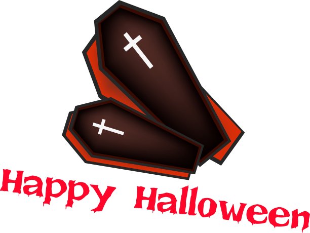 两个黑色棺材和文字万圣节快乐图片下载