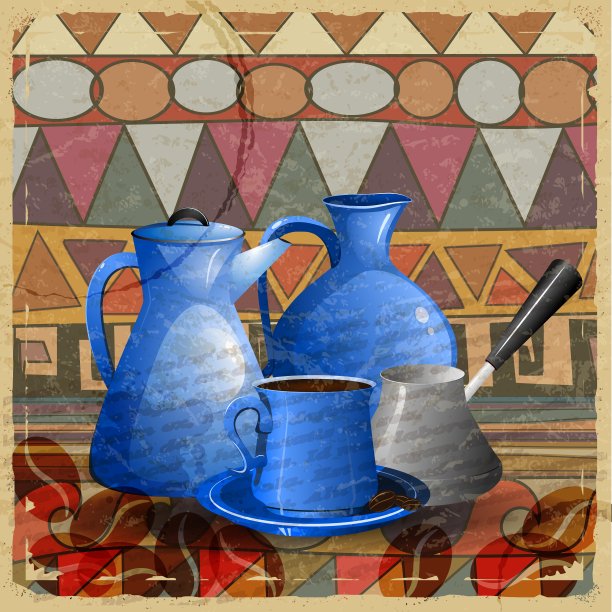 带有一套咖啡物件的复古卡片图片下载