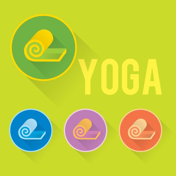 瑜伽或健身平面标志与垫子图片下载