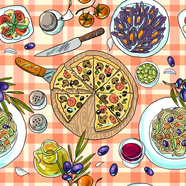 美丽的手绘简单图案意大利食物图片下载