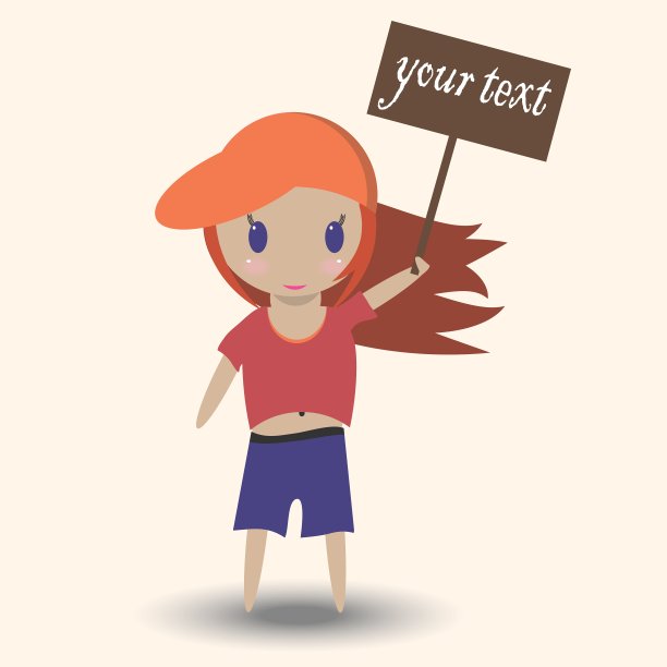 女孩拿着一个标志广告卡通可爱的婴儿图片下载