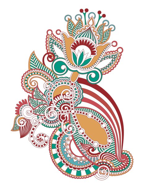 线条艺术华丽的花卉设计图片下载