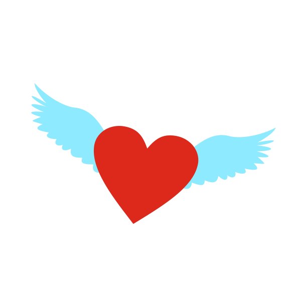 心脏与翅膀的平面图标图片下载