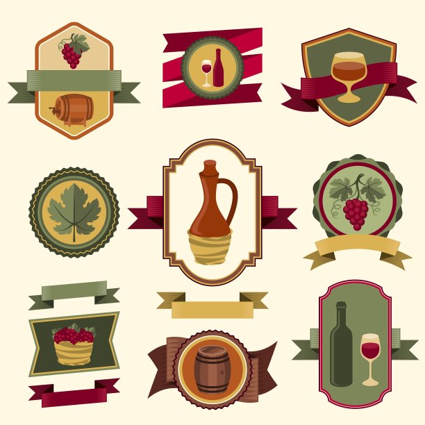 一套葡萄酒标签徽章和元素图片下载