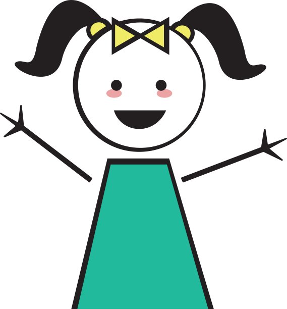 快乐的女孩与马尾辫图标简笔图图片下载